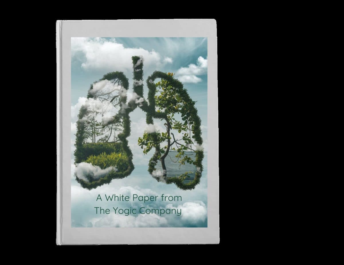 Yogic Company white paper cover showing lungs formed from trees and clouds
